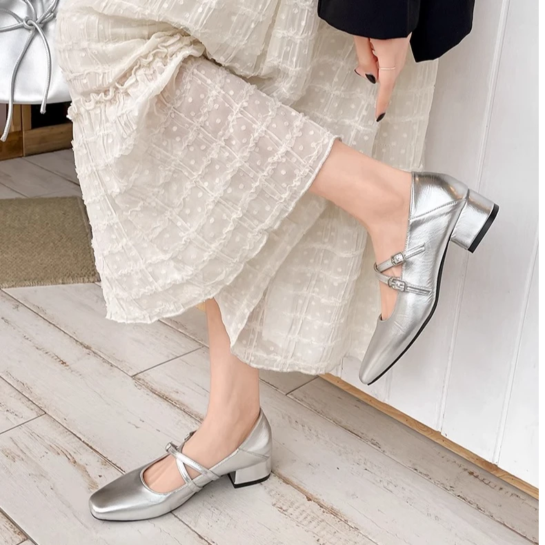 复古方头粗跟小皮鞋女2025新款春秋百搭小香风玛丽珍单鞋0503