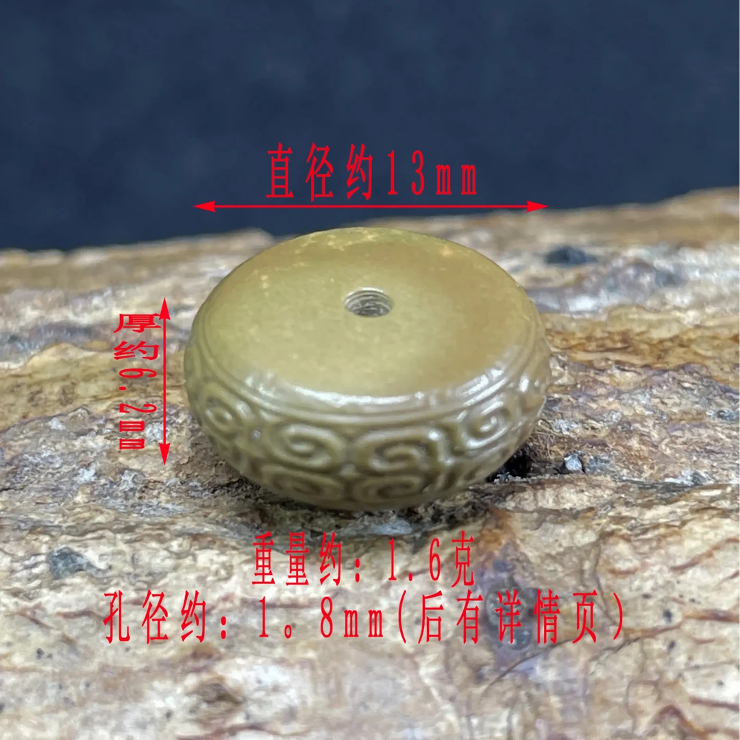 保真正品天然原矿特色咖啡色手工雕刻绿松石单珠回纹鼓珠隔珠配珠
