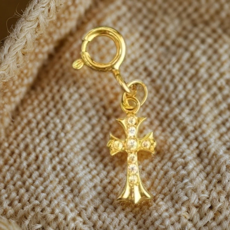 18K金十字架提溜配件diy