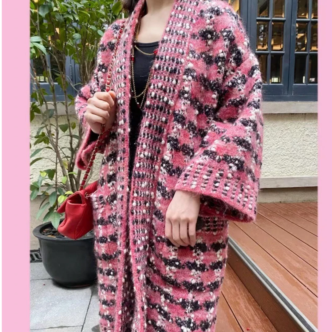 95新 Chanel/香奈儿 粉白色针织阔型长款外套/F36/编号9294