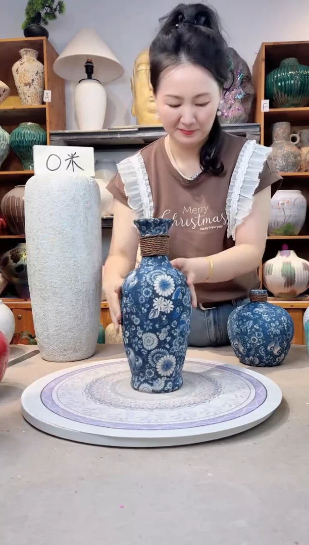 瓶陶瓷花瓶  福利  青花麻绳中号  不装水