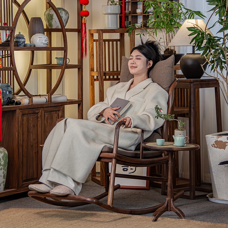 缘林木诗北美黑胡桃木新中式实木摇椅休闲椅懒人椅躺椅阳台摇摇椅