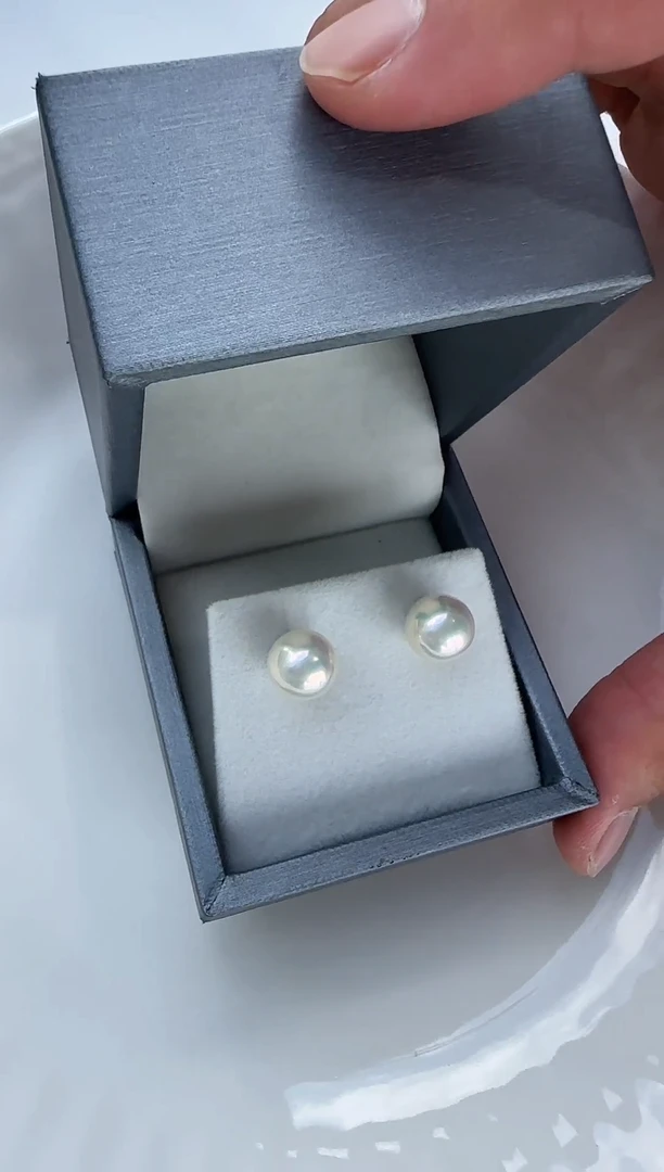 银S925镶嵌淡水珍珠耳钉9-10mm耳钉