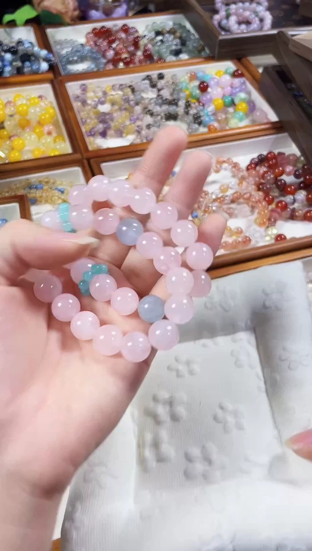 未镶嵌手串水晶粉雾】卡12天然冰透粉水晶海蓝宝手串