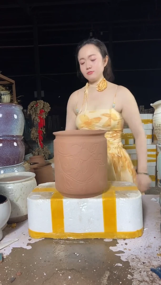 宜兴紫砂花盆盆21*23红陶