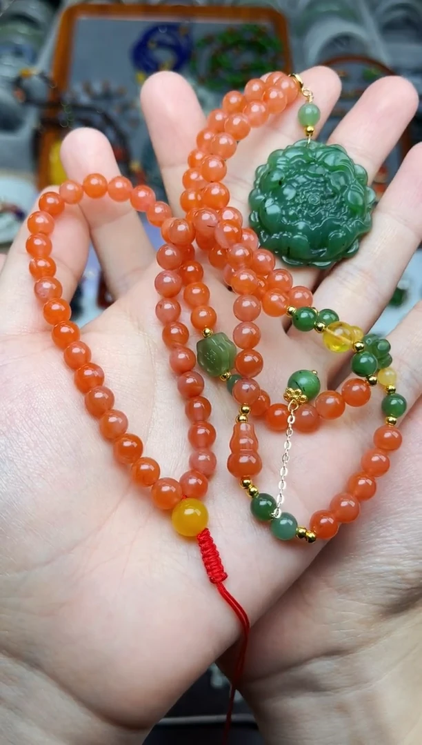 颈饰未镶嵌南红玛瑙牡丹花 06