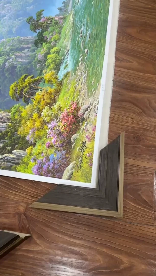 油画黄**震2米2山水画，装裱实木加内嵌