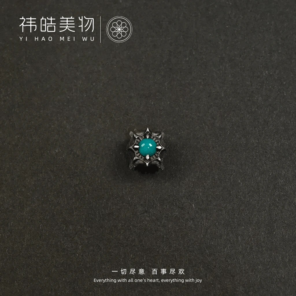 原矿绿松石925银魔瞳恶魔之眼配珠时尚复古精致精美