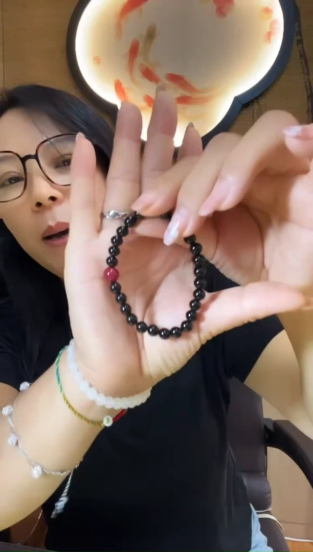 未镶嵌手串玛瑙/玉髓黑玛瑙加朱砂手串卡6