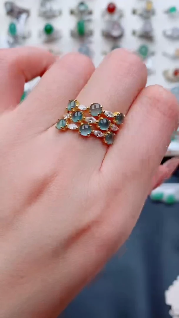 银S925镶嵌戒指翡翠...