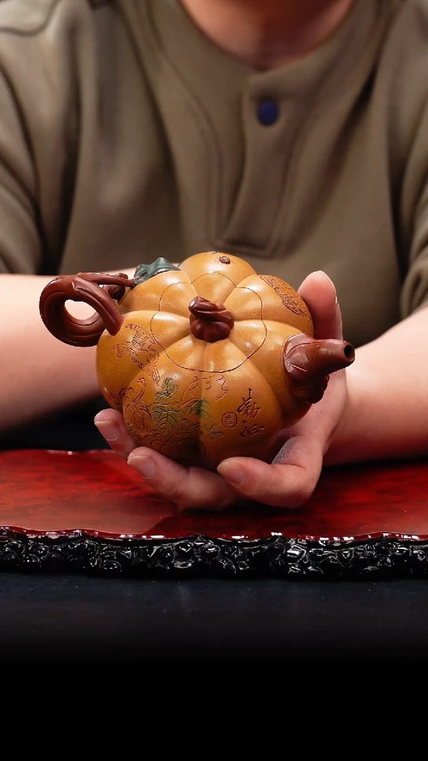 【闪购商品】紫砂茶壶26 扁南瓜壶,RQX,芒果泥