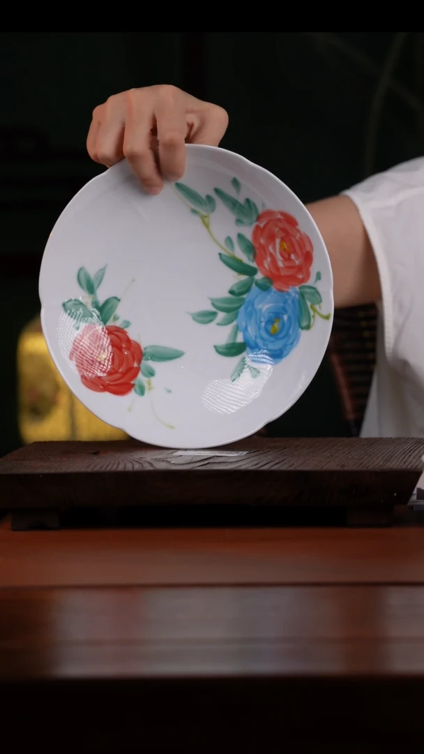 瓷片景德镇高温釉中彩餐具葵口盘直径21高5