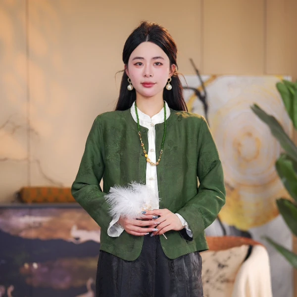 【618】新中式国风 121268茶染 重锻 双面双穿气质百搭 短外套 L 56