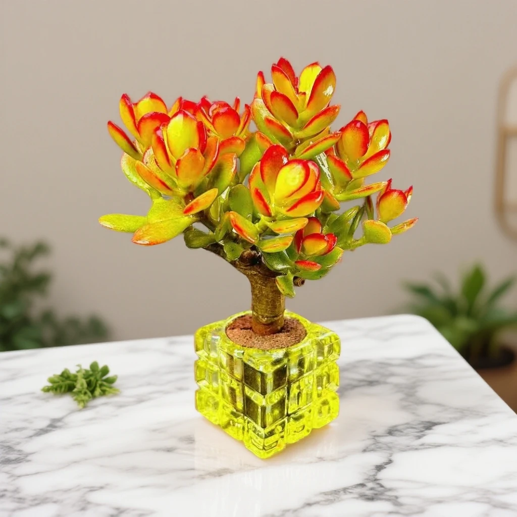 无土老桩摇钱树2颗(含柠檬黄花器