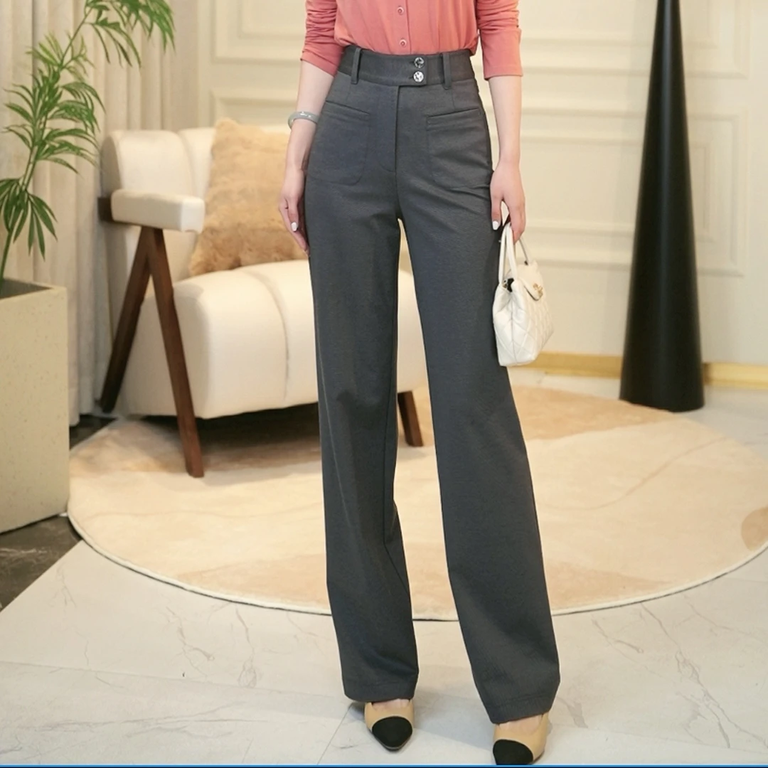 GIRDEAR/哥弟【素影沉烟】两粒扣垂感高腰显瘦西装直筒裤1100469