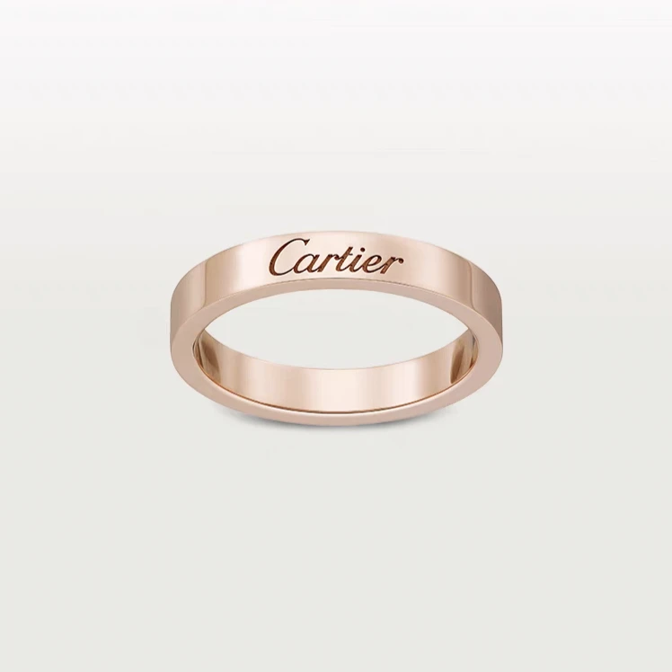 99新 Cartier/卡地亚 C de系列 玫瑰金色 窄版无钻签名戒指