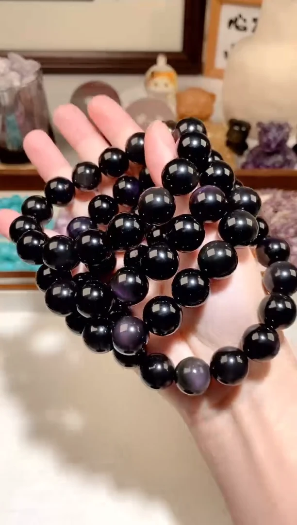 黑曜岩未镶嵌手串紫曜手串 约14mm 多样性发一