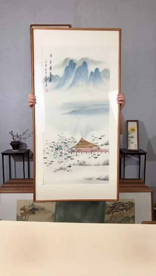 国画手绘*溪亭清赏图*62*122cm带框发货