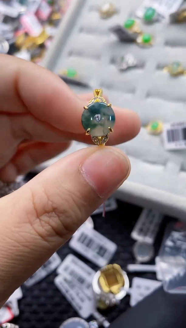 翡翠戒指银S925镶嵌4444---9