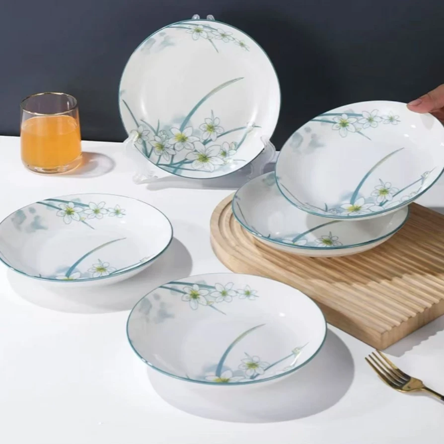 水仙花8英寸盘6只装家用盘子创意陶瓷中式欧式盘碟