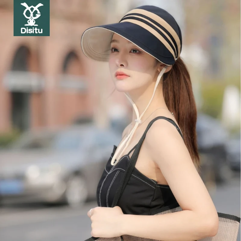 女夏可折叠可扎马尾半空顶帽遮阳防晒帽子出游防紫外线大檐太阳帽