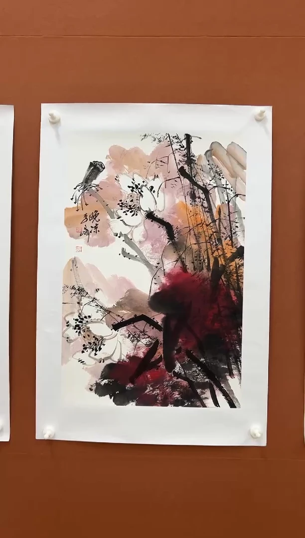 国画李文峰四尺三开泼彩荷花