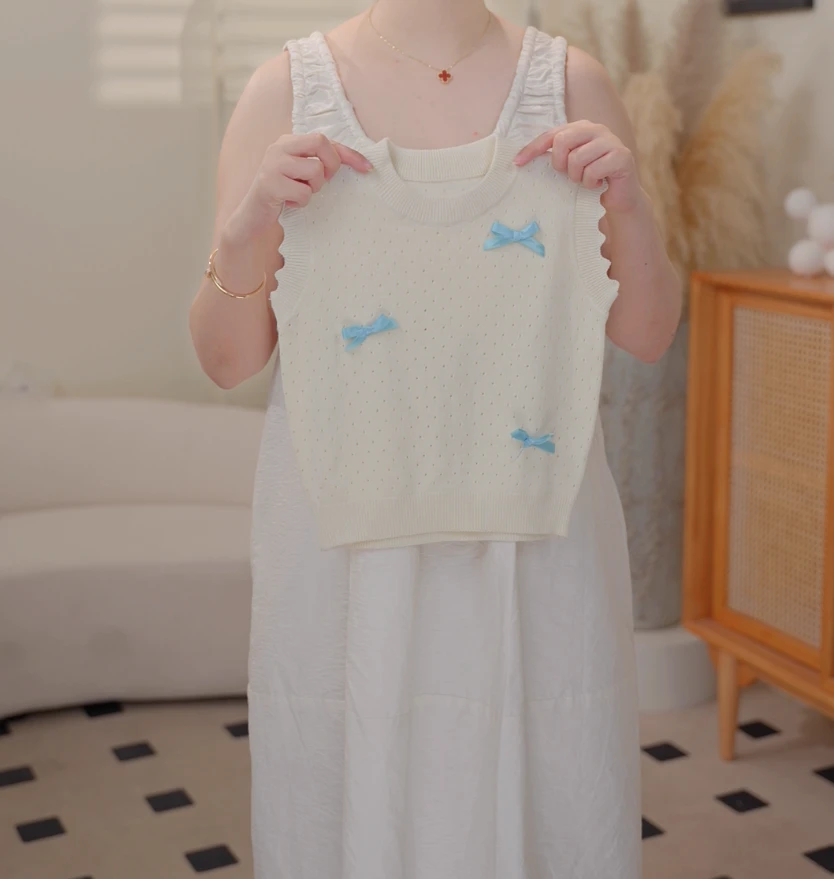 【现货】2025夏季新款韩版蝴蝶结冰丝背心25417D