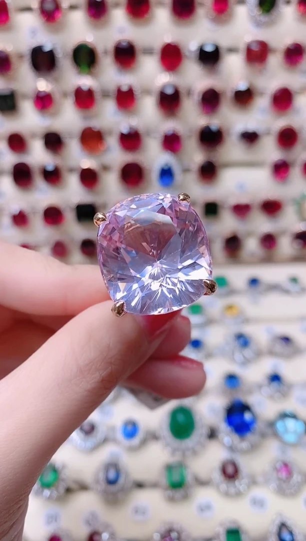 18K金镶嵌锂辉石18K金紫锂辉戒指1