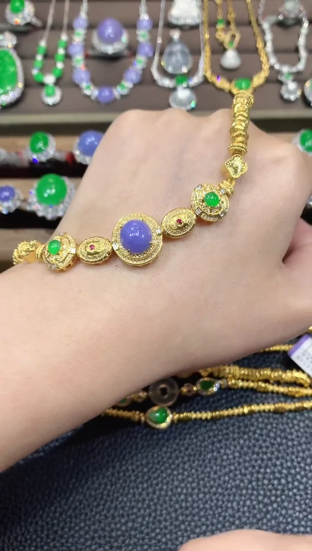 18K金镶嵌手链翡翠C98 紫货有一定色差