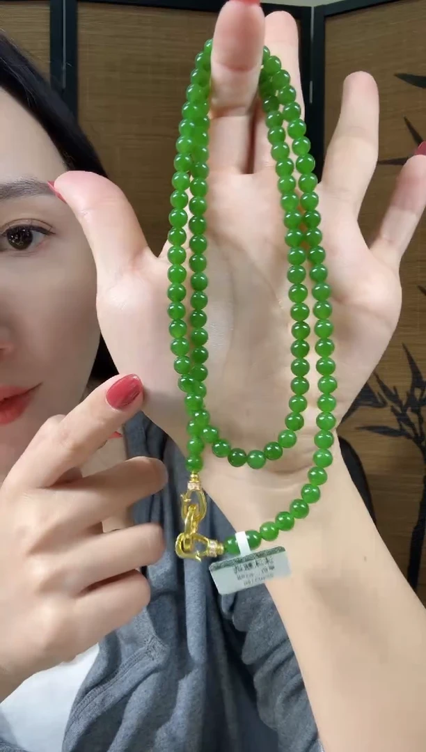 颈饰未镶嵌和田玉（碧玉）6阳绿无矿高货毛衣链