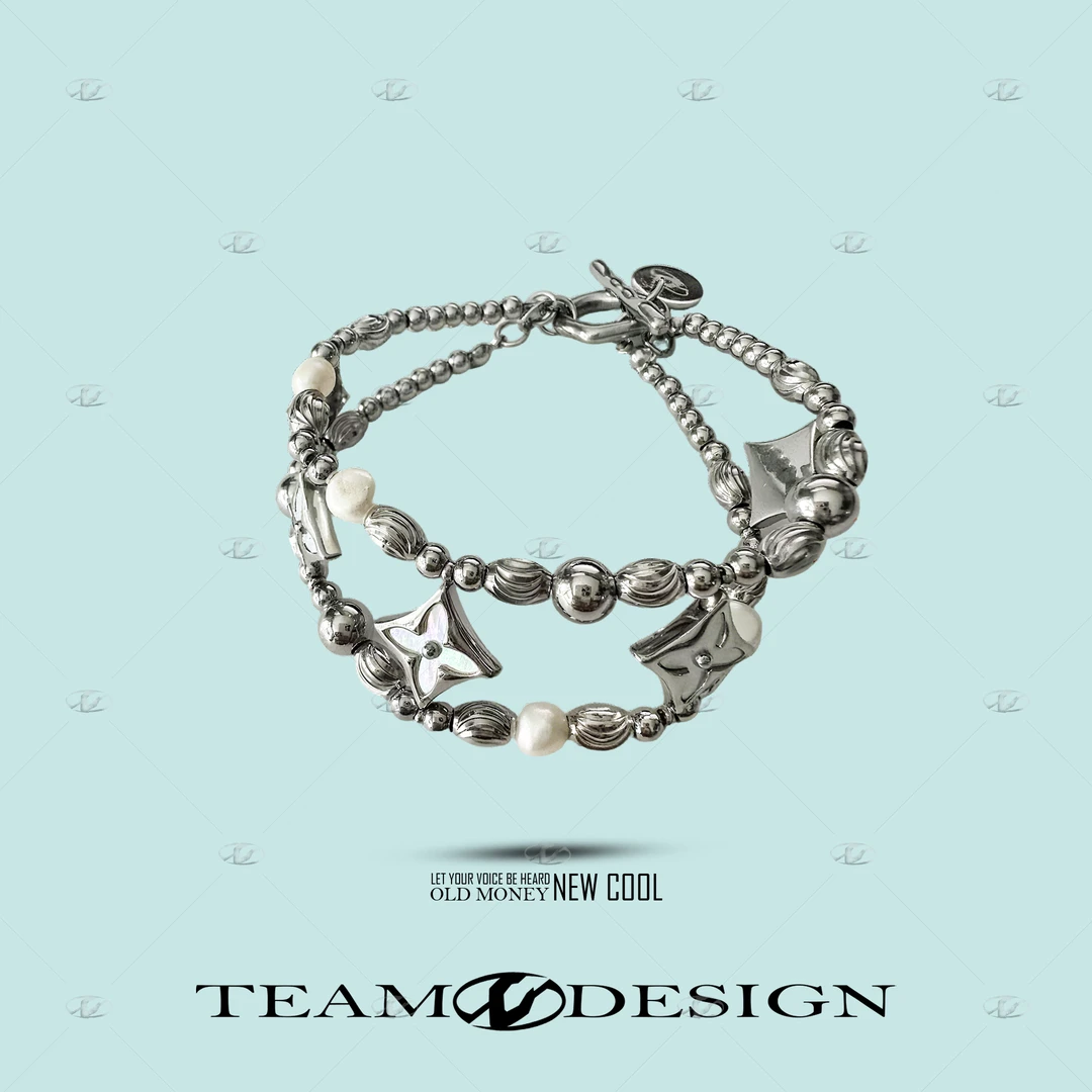 钛钢手链 SS47时尚INS连排花卉十字星百搭四角星银色手链约20CM