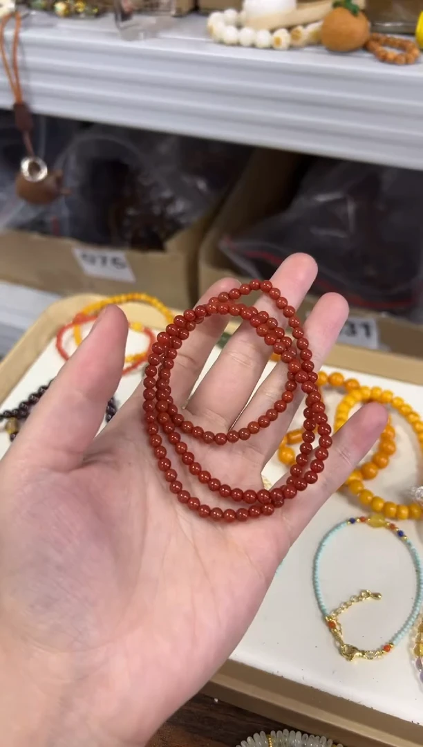 手链未镶嵌南红玛瑙柿子红玛瑙圆珠多圈手链[1162]
