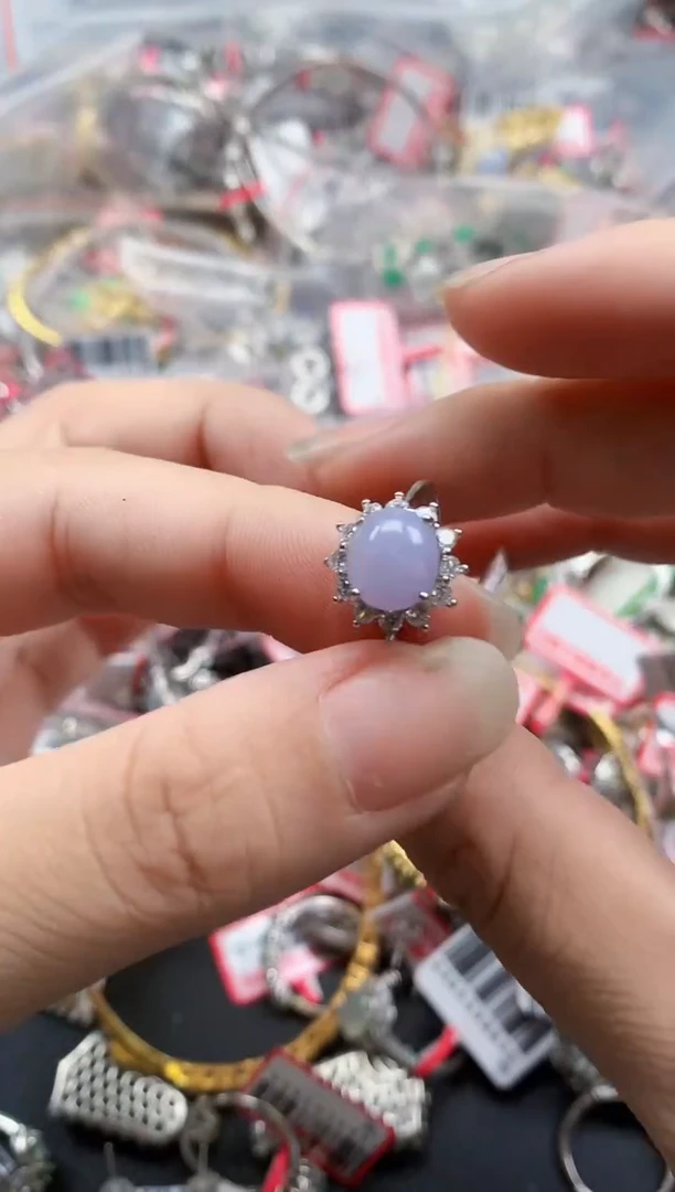 银S925镶嵌戒指翡翠天然A货缅甸翡翠