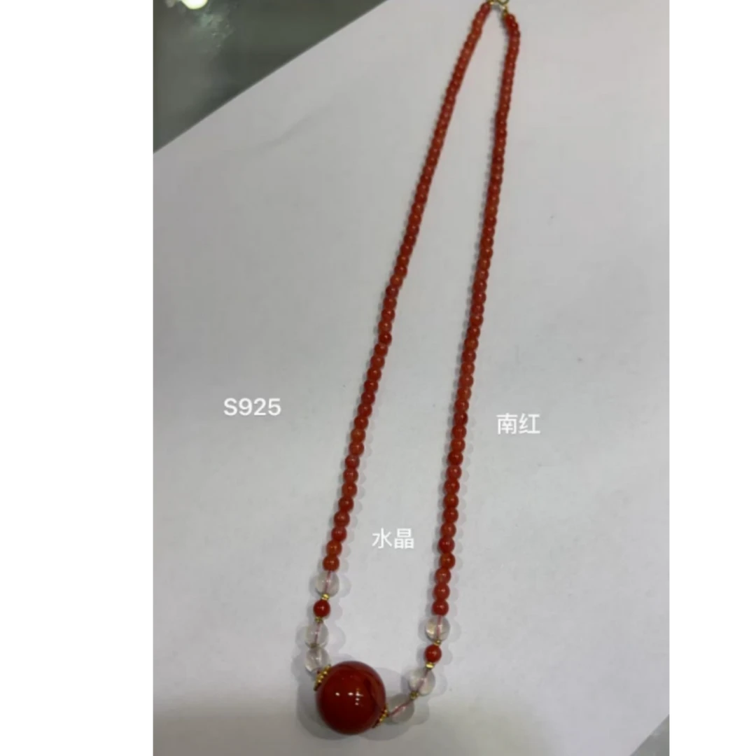 【中国黄金】s925银南红白月光项链-X2758-【北】