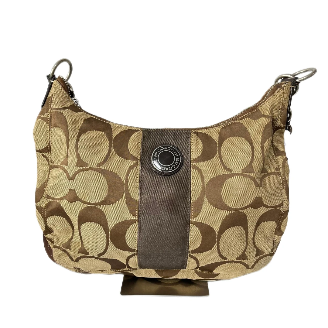 95新 COACH/蔻驰 经典老花帆布拼皮单肩斜挎包 AF-10197-B