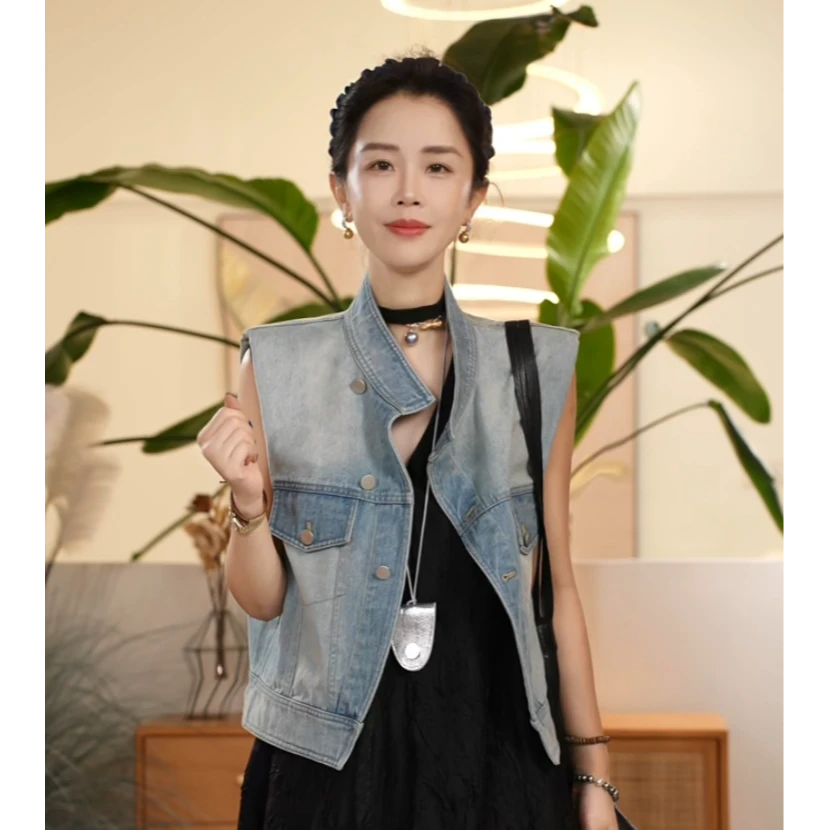 Y【叭哒不惑】零压 棉时尚减龄牛仔马甲女复古小众宽松无袖背心