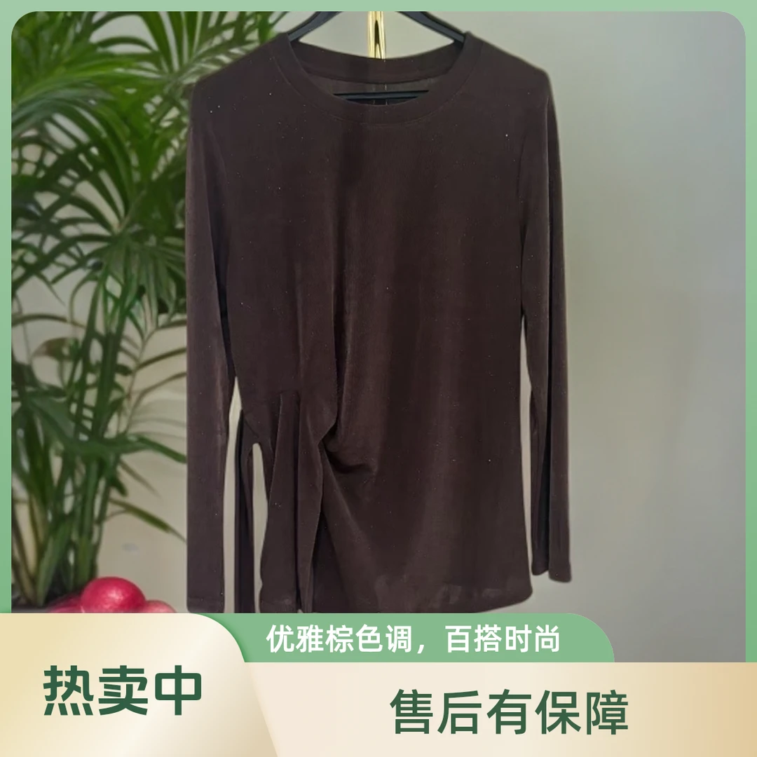 -187A-设计感开叉侧绑带款不规则T恤修身显瘦正肩上衣打底衫女