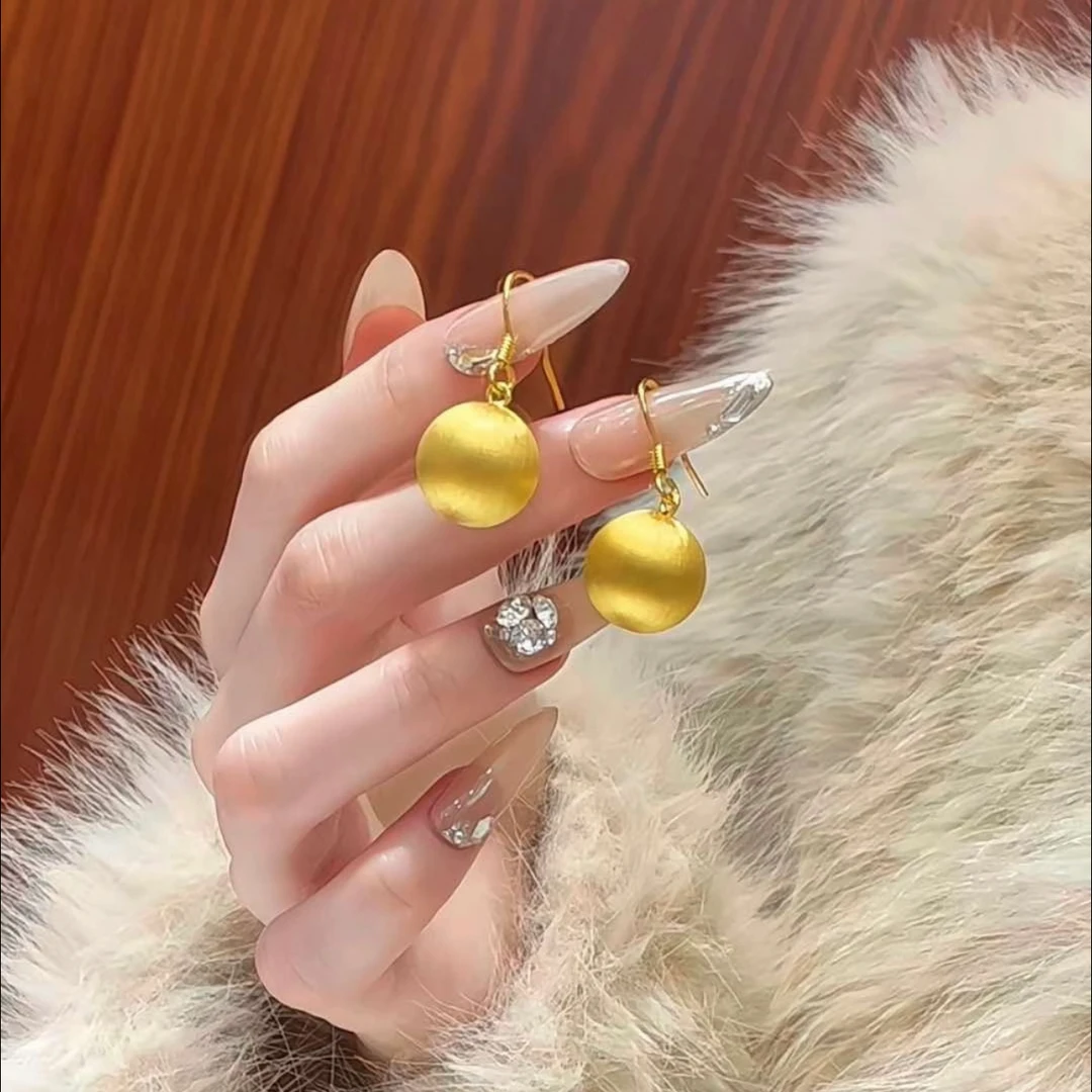 铜合金耳饰 新中式磨砂拉丝球球女设计感轻奢耳坠耳饰