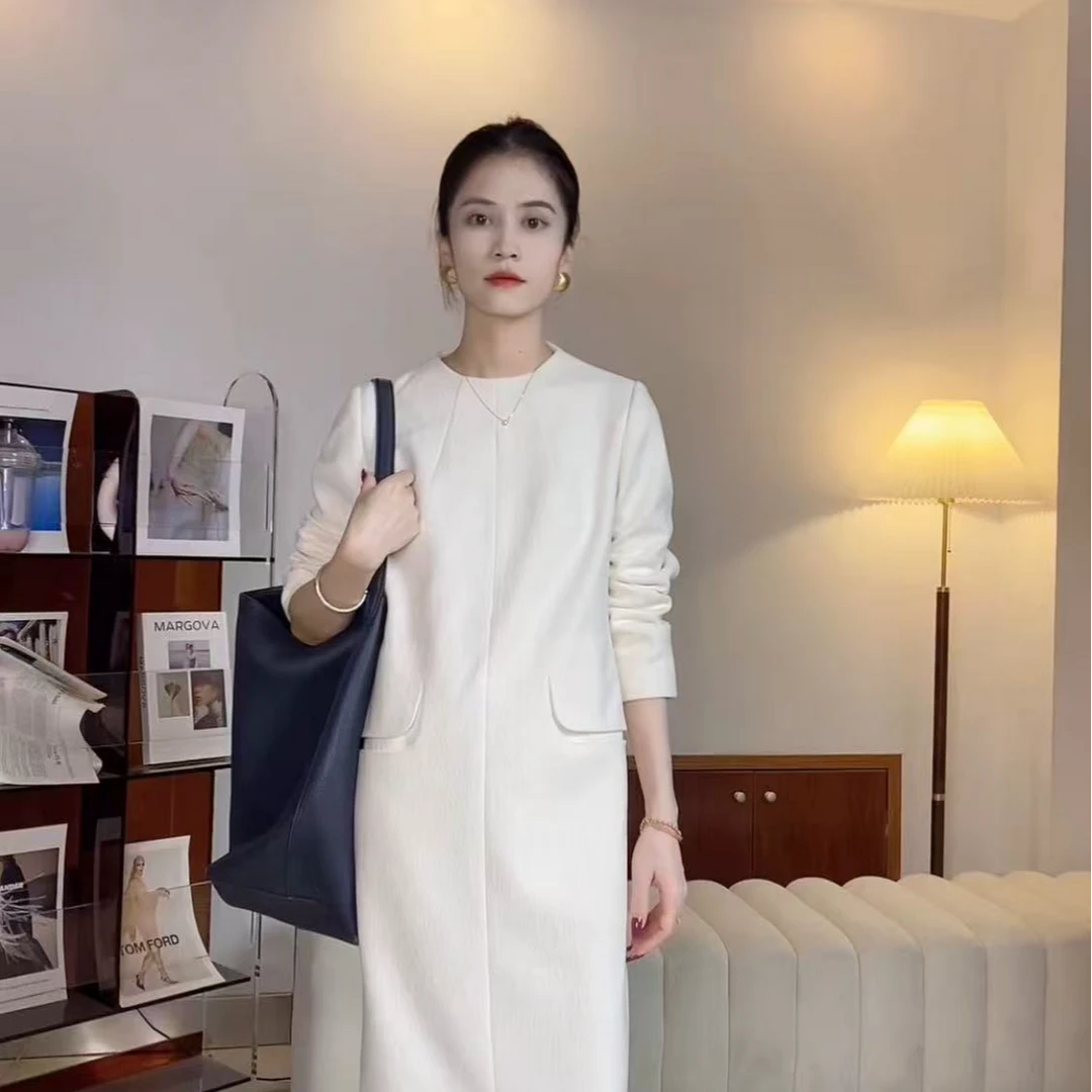 【许我耀眼】秋冬款极简风中长裙冬季立领长袖连衣裙时尚小香风轻奢