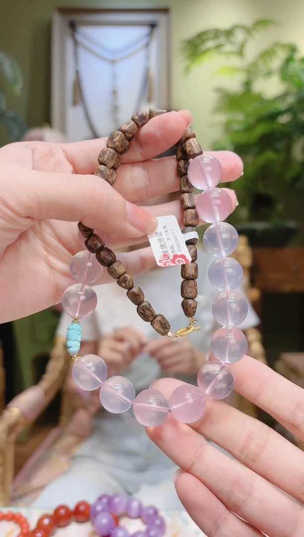 【闪购商品】沉香手串沉香绿松无相佛粉水晶项链