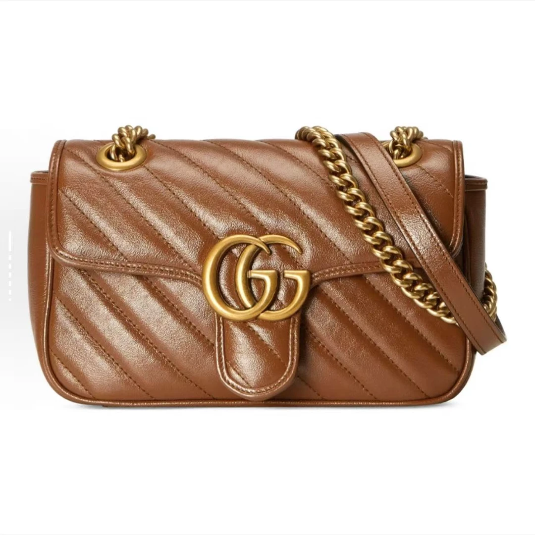 99新 GUCCI/古驰 思斯专属 古驰马蒙焦糖22 26单肩包 THWY014