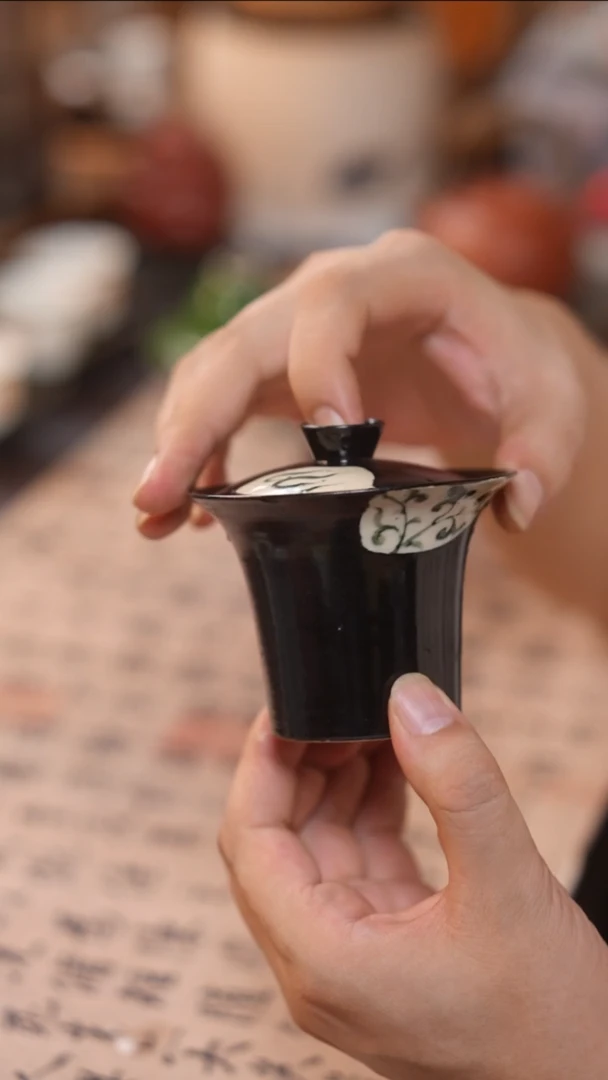 茶具景德镇牧渔二才盖碗