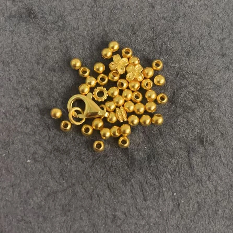 足金999 卡3古法金珠桂花弹簧扣