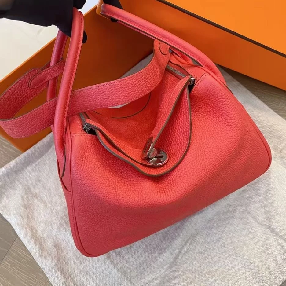 99新 Hermes/爱马仕 HZ lindy26斋普尔粉银扣单肩包