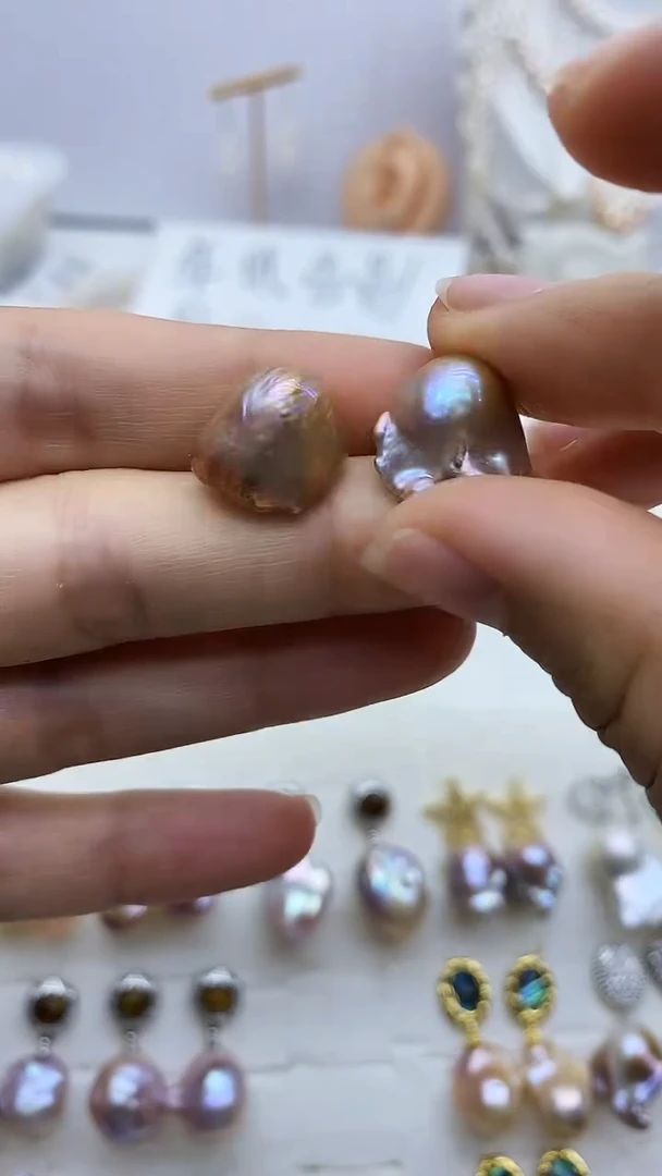 银S925镶嵌耳饰淡水珍珠巴洛克多样性发其一