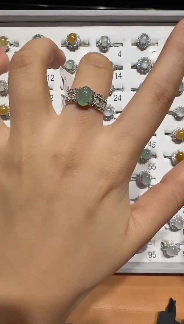 银S925镶嵌戒指翡翠925银镶翡翠戒指镶嵌284