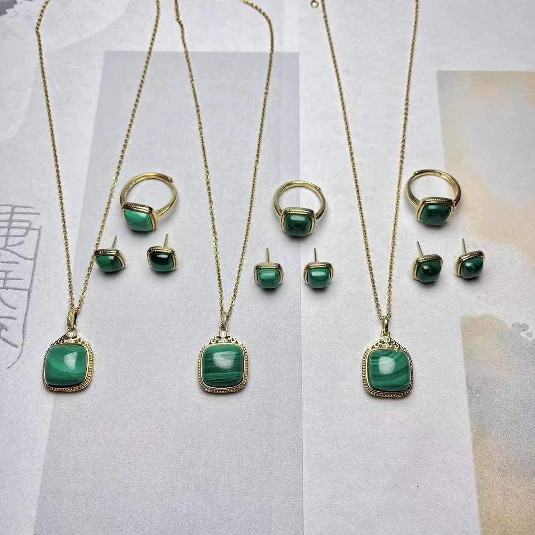 （小迪补贴）孔雀石三件套（吊坠+戒指+耳钉）多样性发货拍一发一套