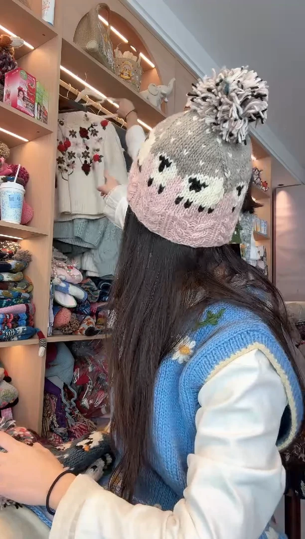 羊毛粉色羊 羊毛帽