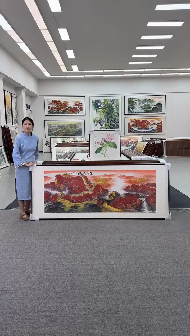 国画手绘 定制 红万里长城 215*88
