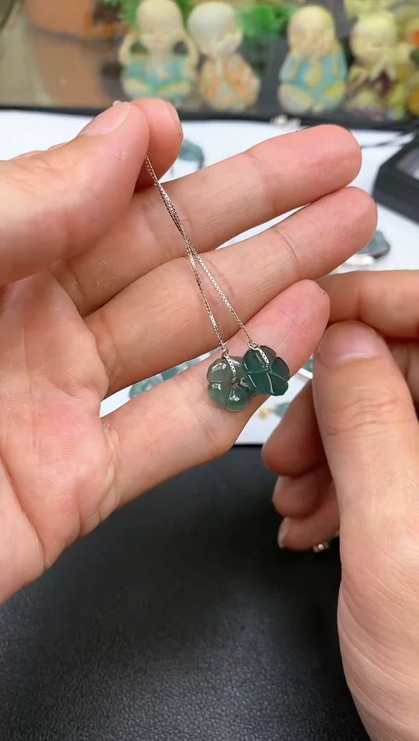 翡翠合金吊坠(不含链)天然A货翡翠花花耳饰
